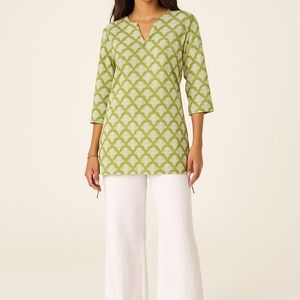 Roberta Roller Rabbit Jemina Kurta Blue Green Cotton Tunic Top XS Resort
